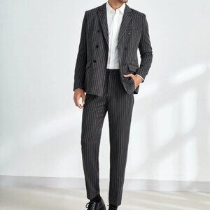 Black And White Striped Blazer And Pants Set